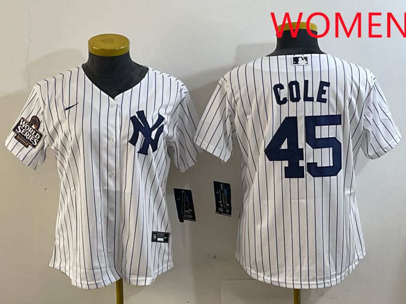 Women New York Yankees 45 Cole White Stripe Game 2025 Nike MLB Jersey style 3